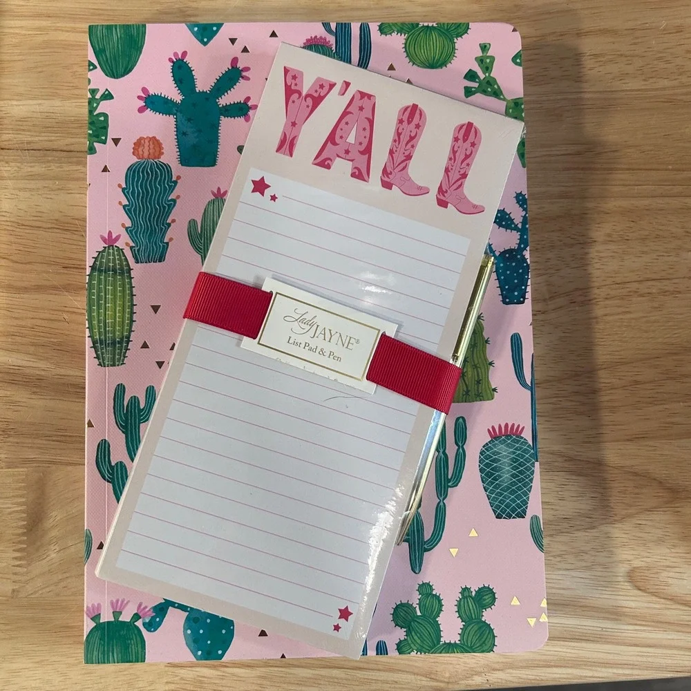 Lady Jayne List Pad and Pen Set Giddy Up Cowboy‎ Boot Pens Cactus Notebook New